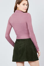 Load image into Gallery viewer, Long Sleeve Button Detail Mock Neck Rib Knit Top
