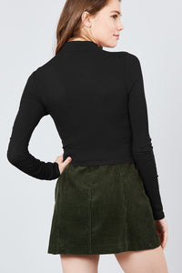 Long Sleeve Button Detail Mock Neck Rib Knit Top