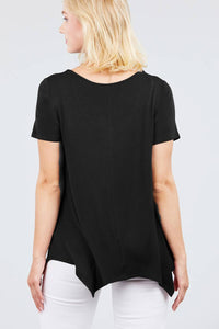 Short Sleeve Scoop Neck Button Rayon Spandex Top