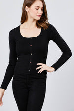 Load image into Gallery viewer, Long Sleeve Scoop Neck Button Detail Rib Knit Top
