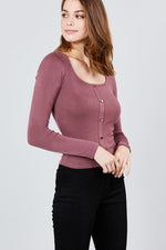 Load image into Gallery viewer, Long Sleeve Scoop Neck Button Detail Rib Knit Top
