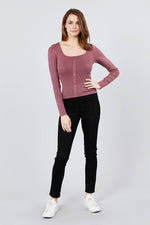 Load image into Gallery viewer, Long Sleeve Scoop Neck Button Detail Rib Knit Top
