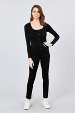 Load image into Gallery viewer, Long Sleeve Scoop Neck Button Detail Rib Knit Top
