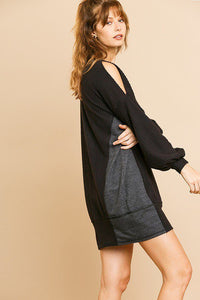 Long Sleeve Waffle Knit Open Shoulder Dress