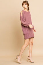 Load image into Gallery viewer, Long Sleeve Waffle Knit Open Shoulder Dress
