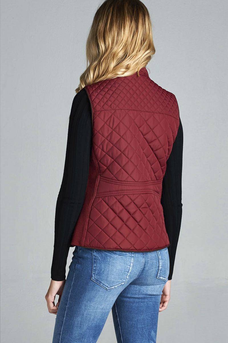 Quilted Padding Vest With Suede Piping Details