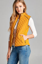 Load image into Gallery viewer, Quilted Padding Vest With Suede Piping Details
