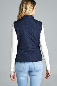 Quilted Padding Vest With Suede Piping Details