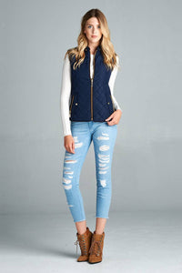 Quilted Padding Vest With Suede Piping Details