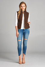 Load image into Gallery viewer, Quilted Padding Vest With Suede Piping Details
