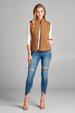 Load image into Gallery viewer, Quilted Padding Vest With Suede Piping Details
