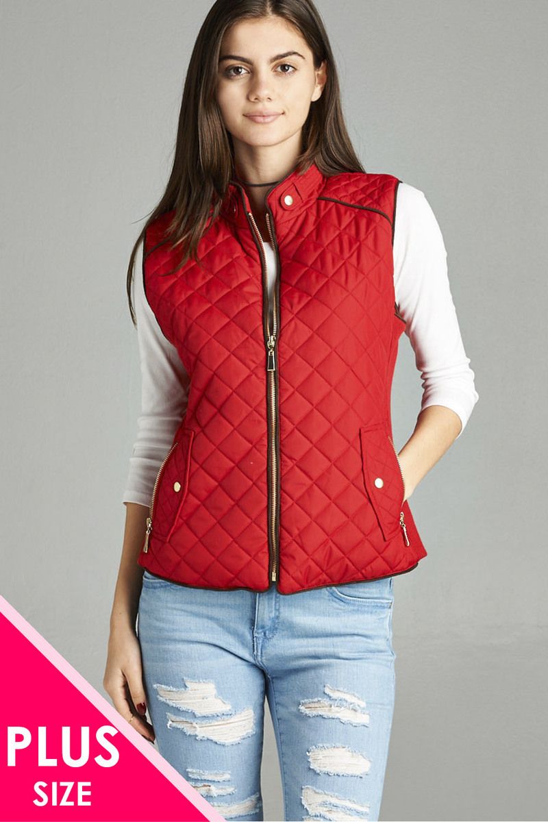 Quilted Padding Vest With Suede Piping Details