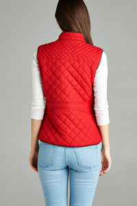 Quilted Padding Vest With Suede Piping Details