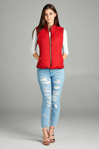 Quilted Padding Vest With Suede Piping Details