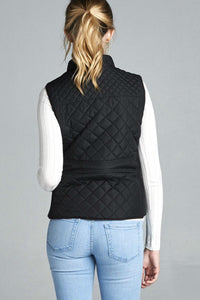 Quilted Padding Vest With Suede Piping Details