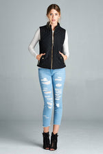 Load image into Gallery viewer, Quilted Padding Vest With Suede Piping Details
