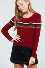 Load image into Gallery viewer, Long Sleeve Round Neck Stripe Sweater Top
