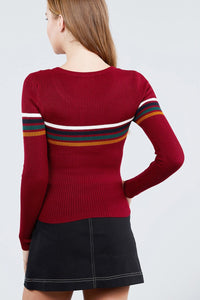 Long Sleeve Round Neck Stripe Sweater Top