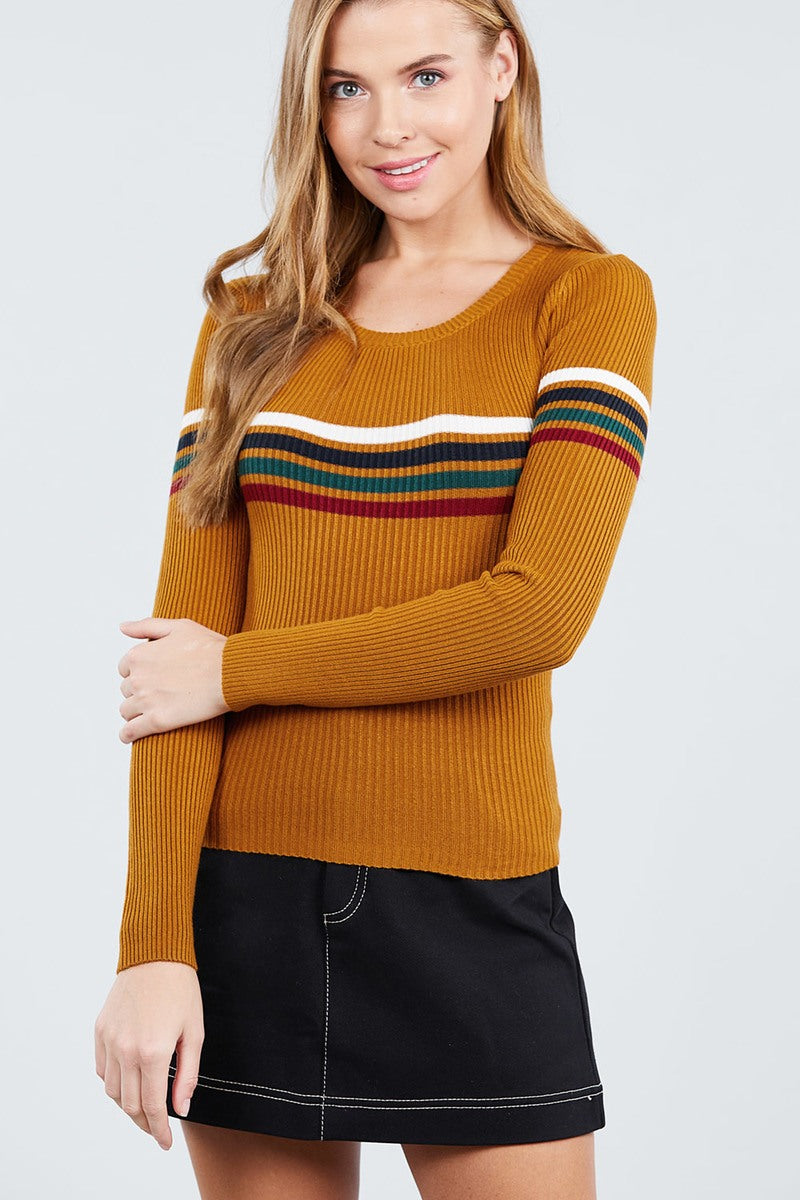 Long Sleeve Round Neck Stripe Sweater Top