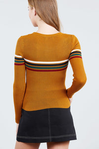 Long Sleeve Round Neck Stripe Sweater Top