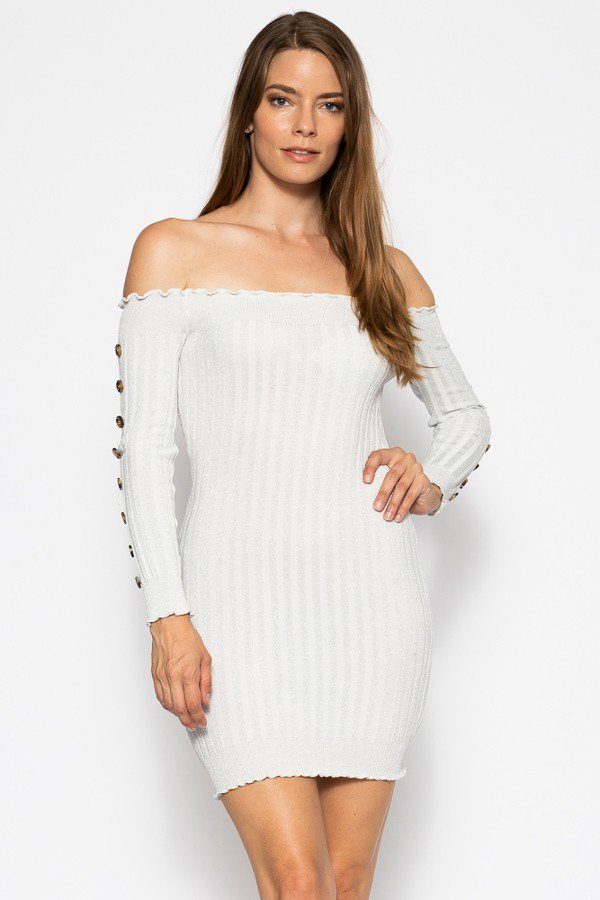 Off The Shoulder Knit Sweater Dress