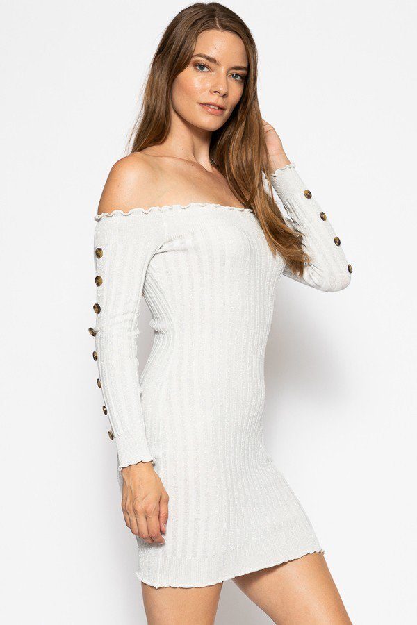 Off The Shoulder Knit Sweater Dress