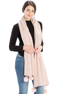 Pleated Chenile Pom Pom Scarf