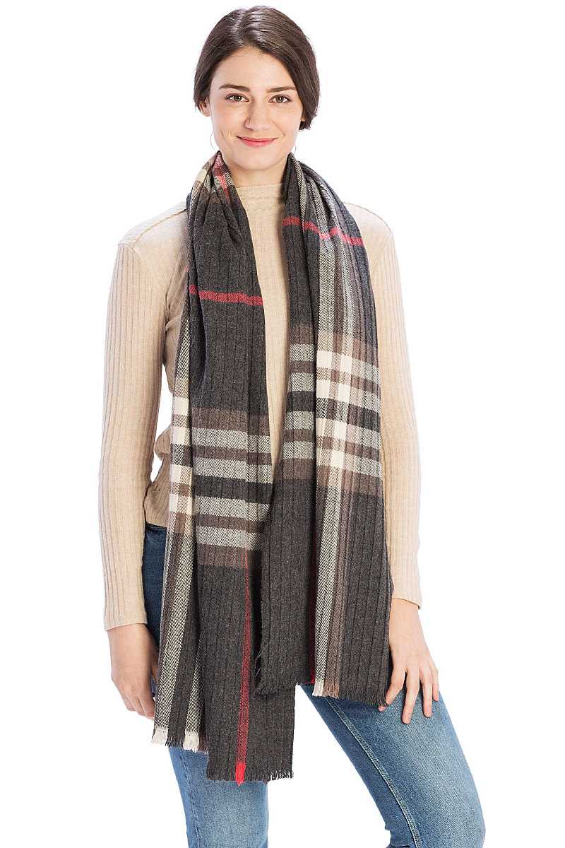 Pleated Plaid Pattern Scarf