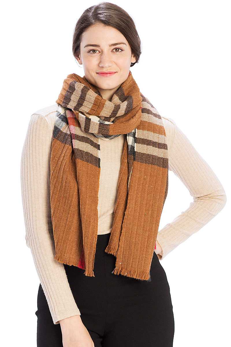 Pleated Plaid Pattern Scarf