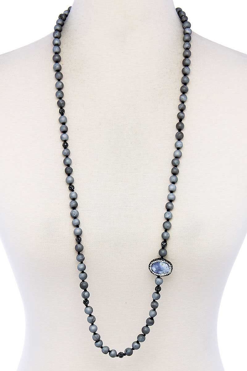 Multi Beaded Stone Long Necklace