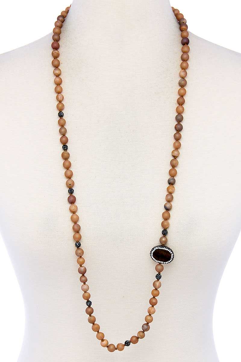 Multi Beaded Stone Long Necklace