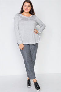 Plus Size Knit Long Sleeve Contrast Trim Top