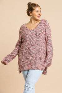 Long Sleeve V-neck Soft Knit Pullover Tunic Sweater