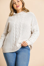 Load image into Gallery viewer, Long Sleeve Cable Knit Mock Neck Pullover Sweater
