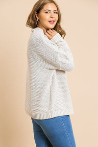 Long Sleeve Cable Knit Mock Neck Pullover Sweater