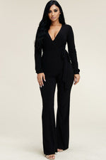 Load image into Gallery viewer, Solid Long Sleeve Wide Leg Jumpsuit With Tie Waist
