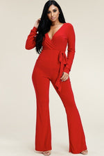 Load image into Gallery viewer, Solid Long Sleeve Wide Leg Jumpsuit With Tie Waist
