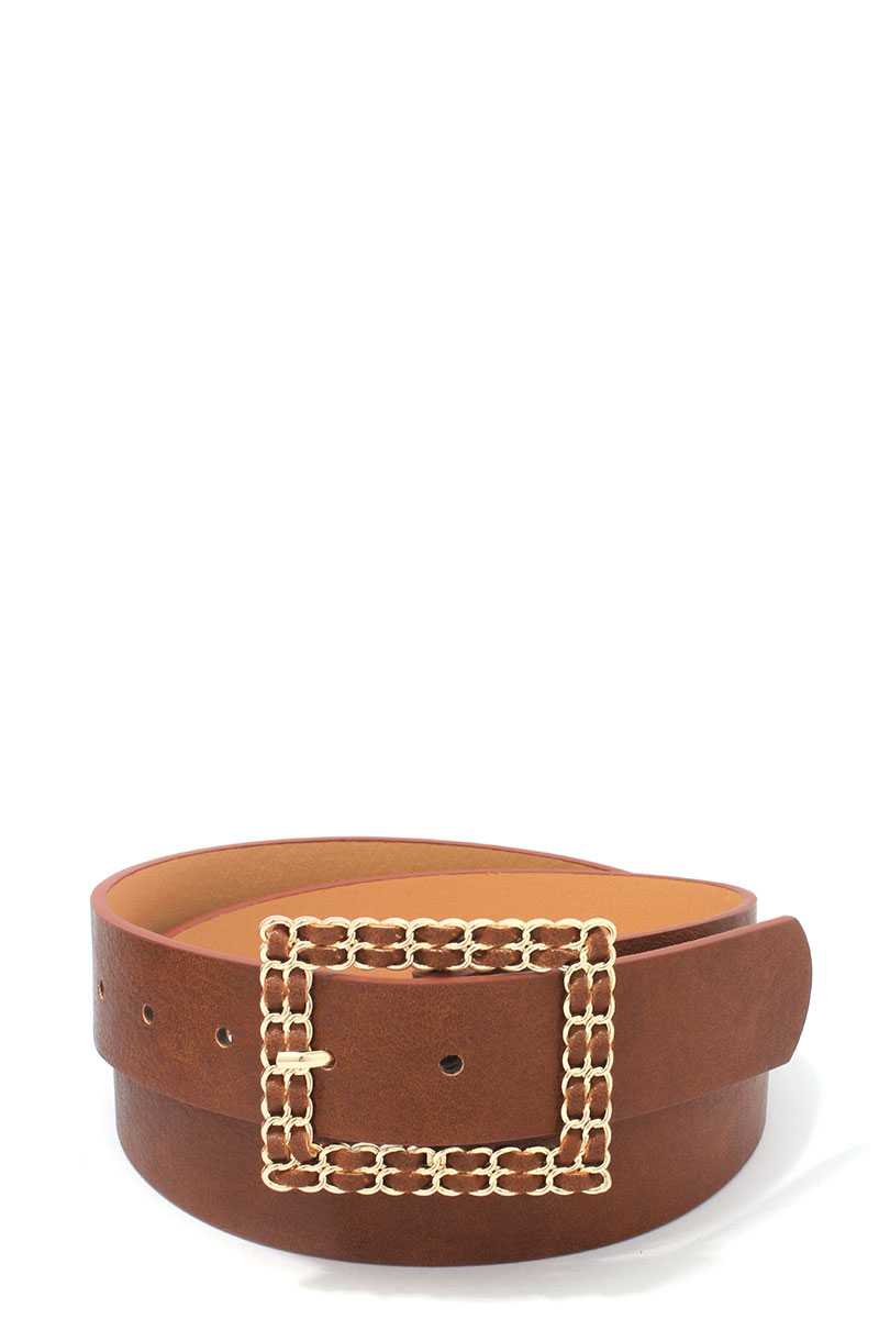 Square Shape Metal Buckle PU Leather Belt