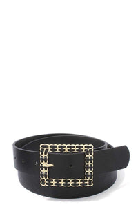 Square Shape Metal Buckle PU Leather Belt