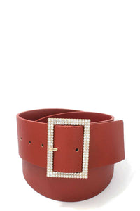 Rhinestone Buckle Pu Leather Belt