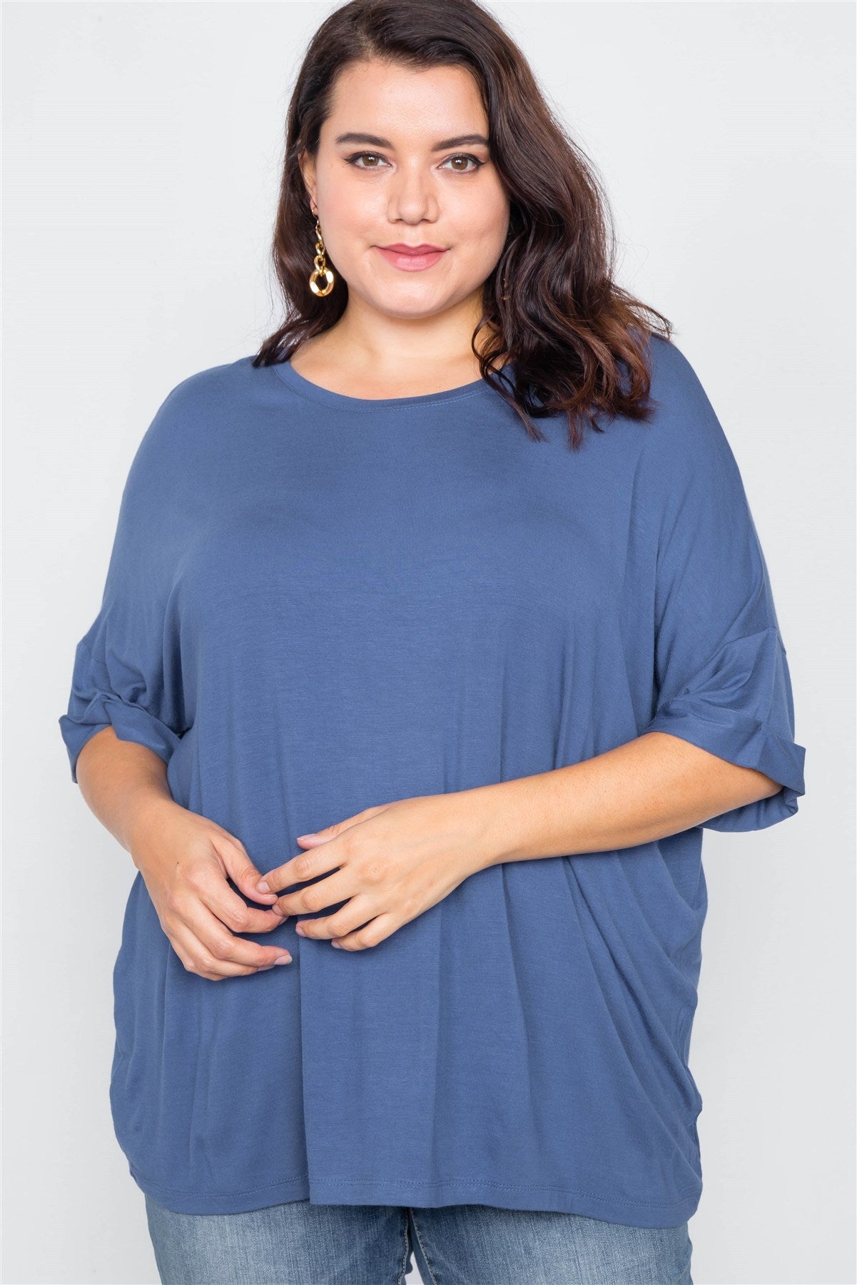 Plus Size Batwing Short Sleeve Drop-shoulder Top