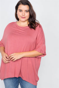 Plus Size Batwing Short Sleeve Drop-shoulder Top