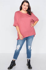 Load image into Gallery viewer, Plus Size Batwing Short Sleeve Drop-shoulder Top
