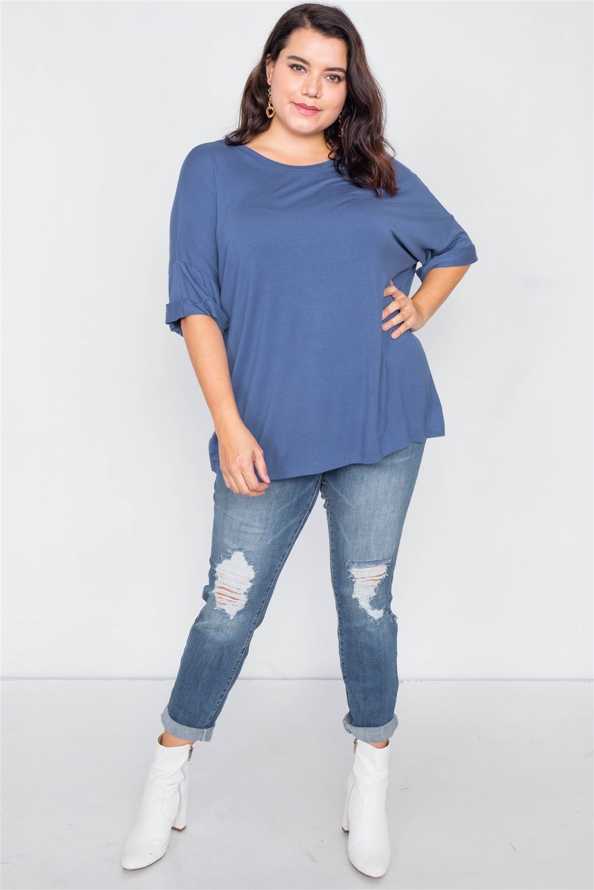 Plus Size Batwing Short Sleeve Drop-shoulder Top