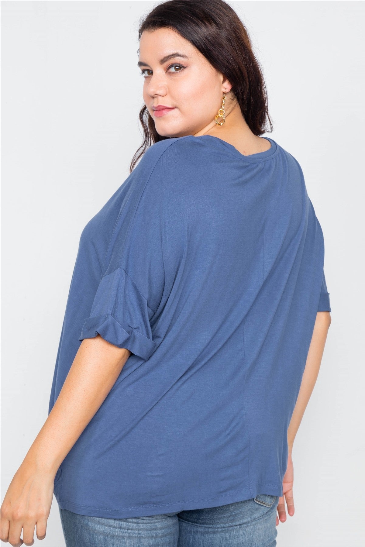 Plus Size Batwing Short Sleeve Drop-shoulder Top