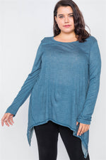 Load image into Gallery viewer, Plus Size Solid Shark Bite Raw Hem Top
