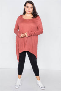 Plus Size Solid Shark Bite Raw Hem Top