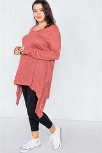 Plus Size Solid Shark Bite Raw Hem Top