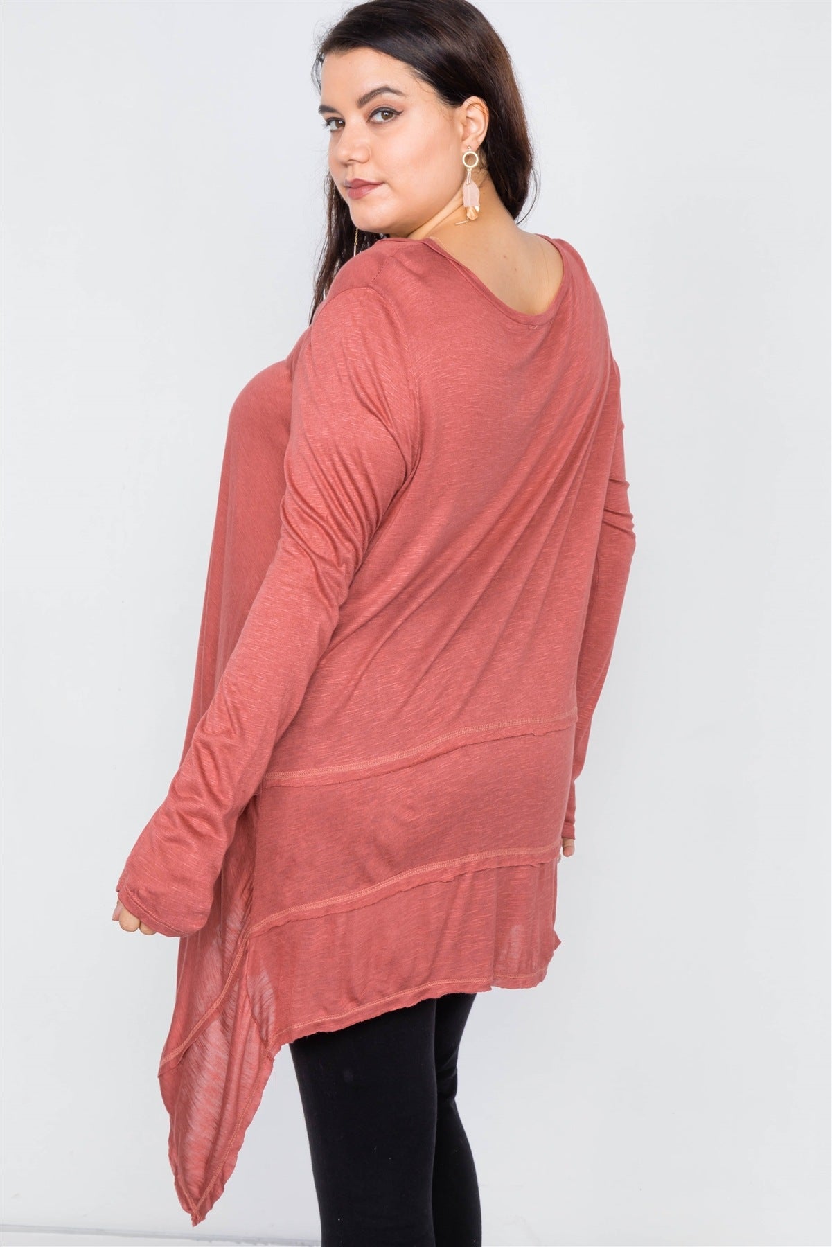 Plus Size Solid Shark Bite Raw Hem Top