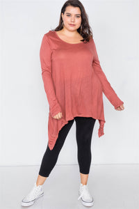 Plus Size Solid Shark Bite Raw Hem Top